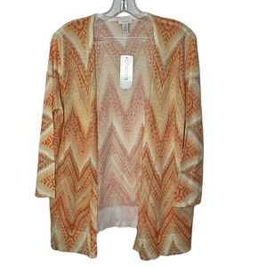 Chico’s chevron blaze cardigan yellow/ orange  linen blend size 2 (L)